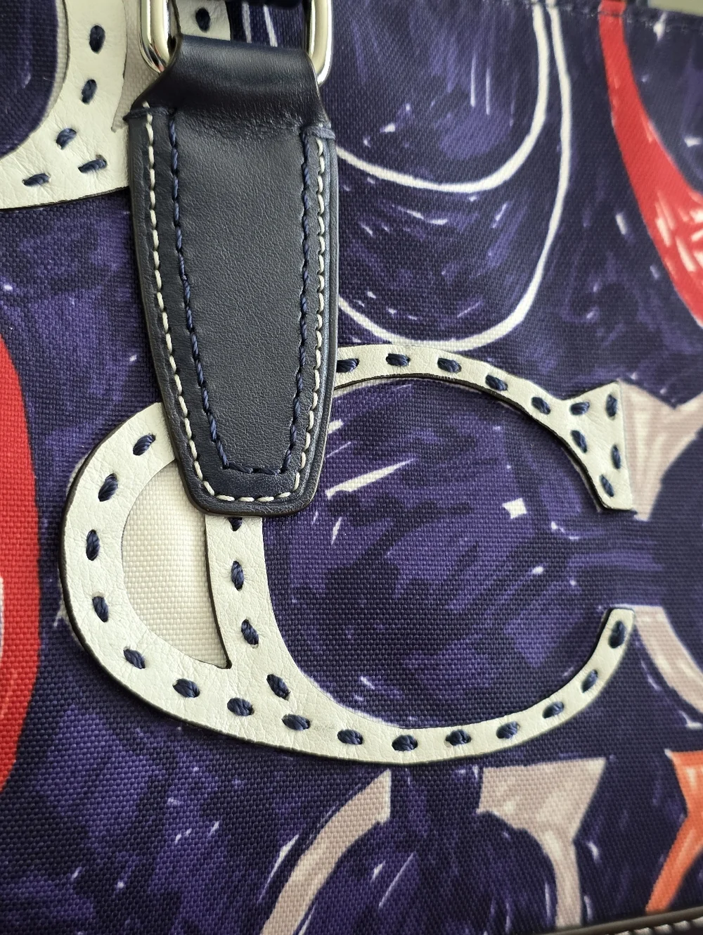 Coach Candace 19951 Legacy Navy Multicolor Leather Carryall Satchel Bag